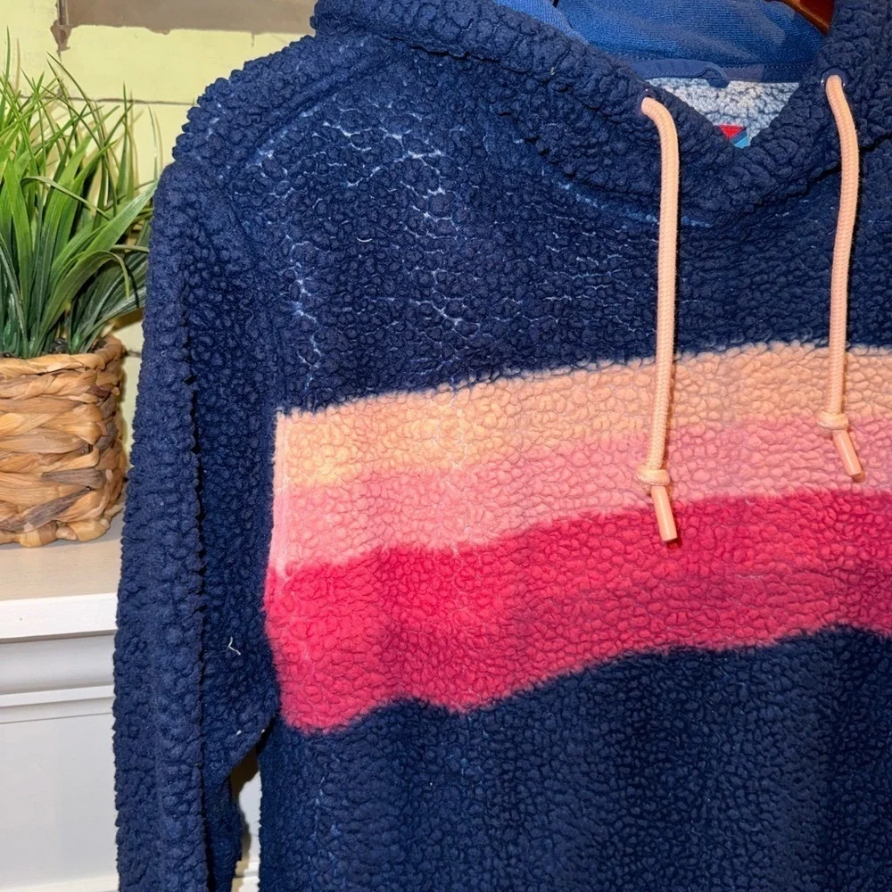 CHUBBIES Men's The Skeason Polar Fleece Cozy Hoodie Blue Pink Stripes Size M